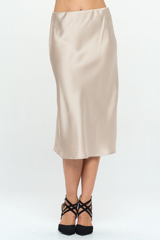 Made in USA Solid Satin Midi Skirt