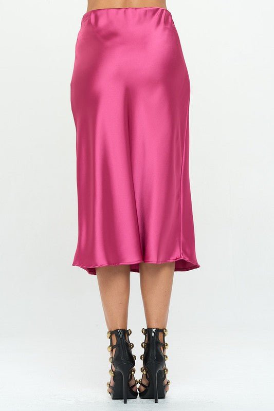 Solid Stretch Satin Midi Skirt