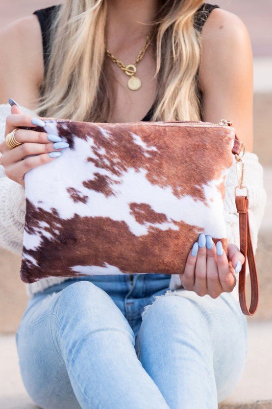 Faux Fur Cow Animal Print Clutch - Robbi & Angel
