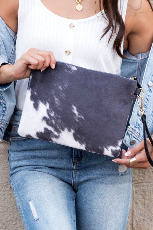 Faux Fur Cow Animal Print Clutch - Robbi & Angel