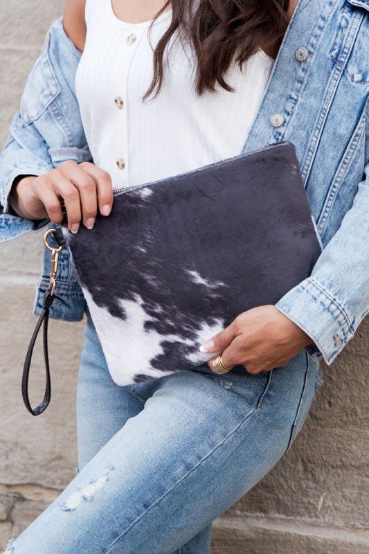Faux Fur Cow Animal Print Clutch - Robbi & Angel