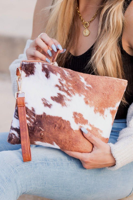 Faux Fur Cow Animal Print Clutch - Robbi & Angel