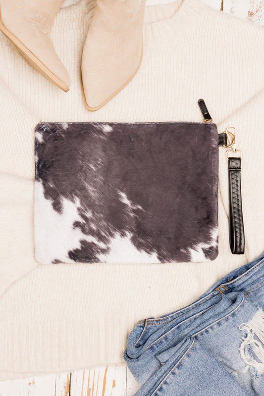 Faux Fur Cow Animal Print Clutch - Robbi & Angel