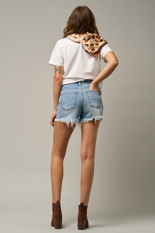 CROSSOVER DENIM MOM SHORTS