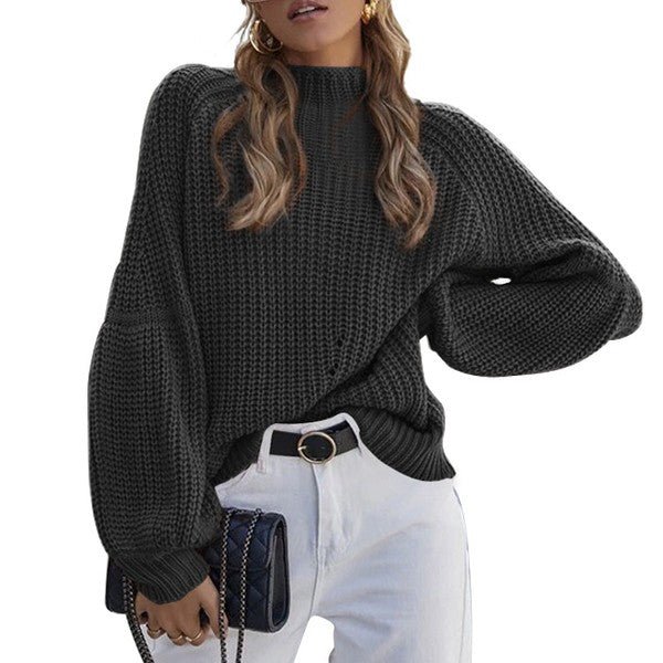 Women's Long Sleeve Mock Neck Loose Fit Sweater - Robbi & Angel