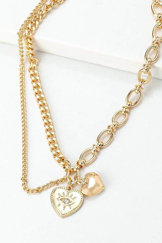 Asymmetric mix chain with heart pendant necklace