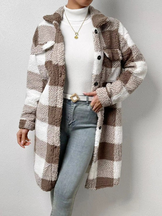 Sherpa plaid long coat - Robbi & Angel