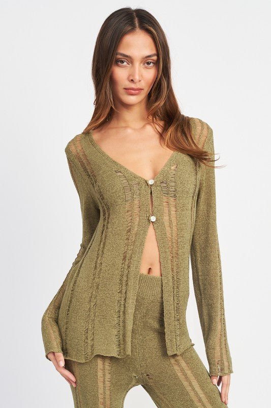 BUTTON UP LADDERED CARDIGAN TOP - Robbi & Angel