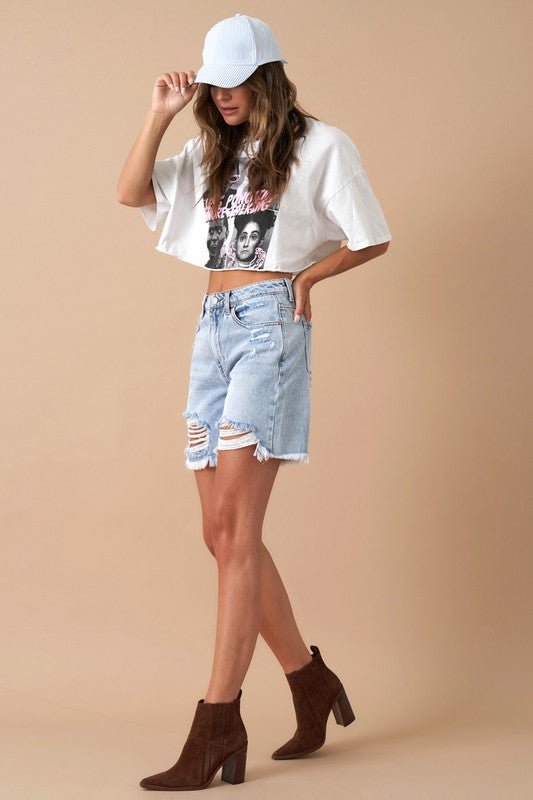 HIGH RISE BERMUDA DENIM SHORTS - Robbi & Angel