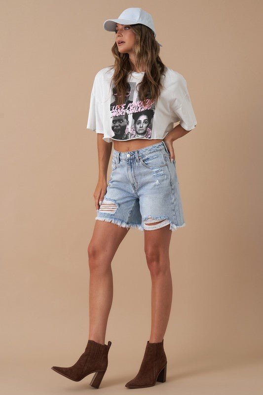 HIGH RISE BERMUDA DENIM SHORTS - Robbi & Angel