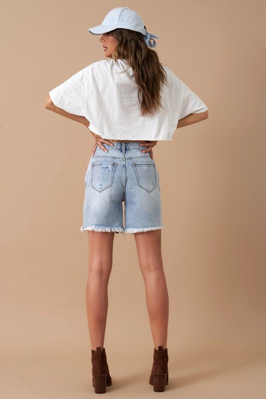 HIGH RISE BERMUDA DENIM SHORTS - Robbi & Angel