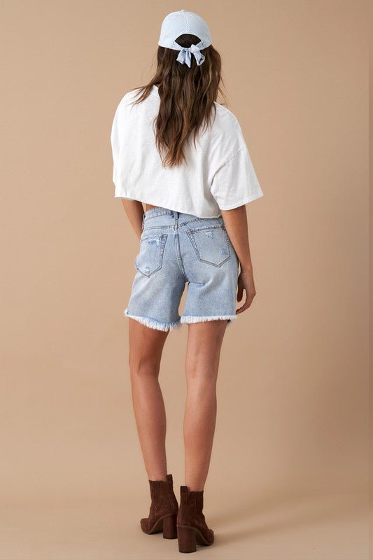 HIGH RISE BERMUDA DENIM SHORTS - Robbi & Angel