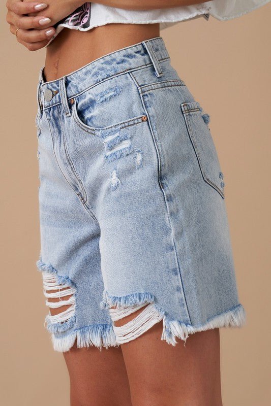 HIGH RISE BERMUDA DENIM SHORTS - Robbi & Angel
