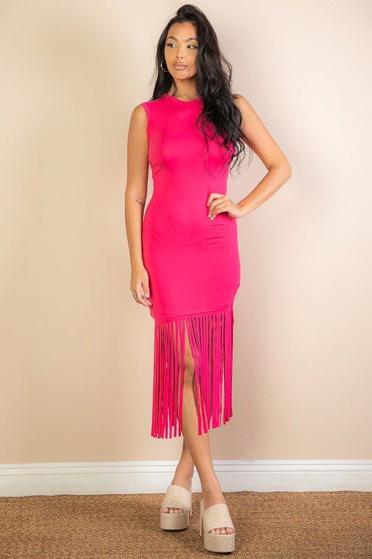 Sleeveless Fringe Midi Dress - Robbi & Angel
