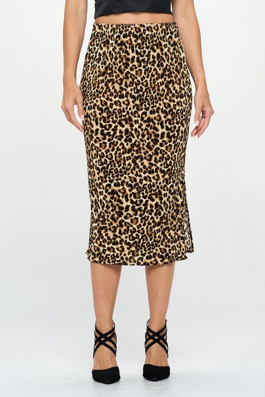 Made in USA Leopard Print Plisse Midi Skirt - Robbi & Angel