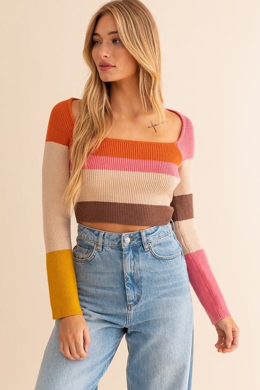 Long Sleeve Color Block Stripe Knit Top - Robbi & Angel