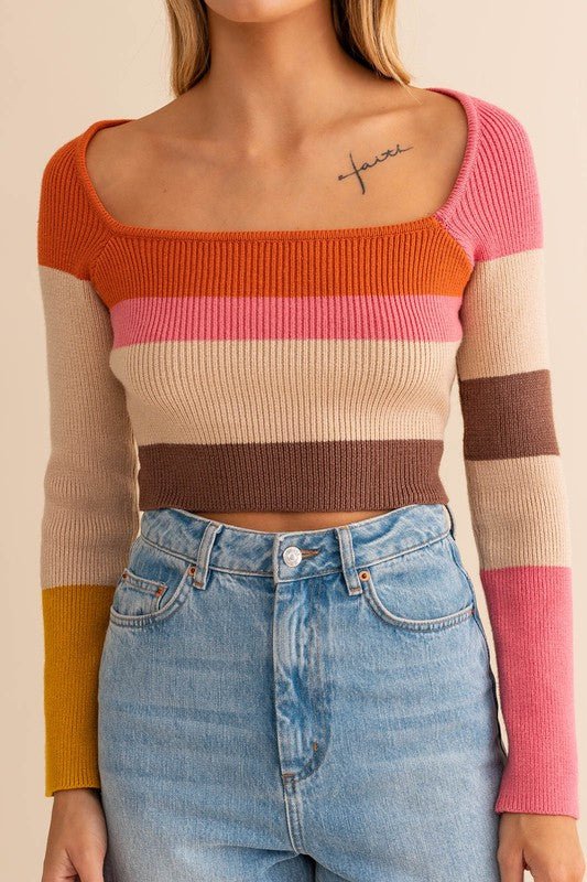 Long Sleeve Color Block Stripe Knit Top - Robbi & Angel