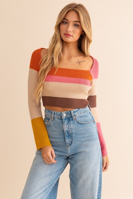 Long Sleeve Color Block Stripe Knit Top - Robbi & Angel