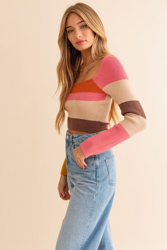 Long Sleeve Color Block Stripe Knit Top - Robbi & Angel