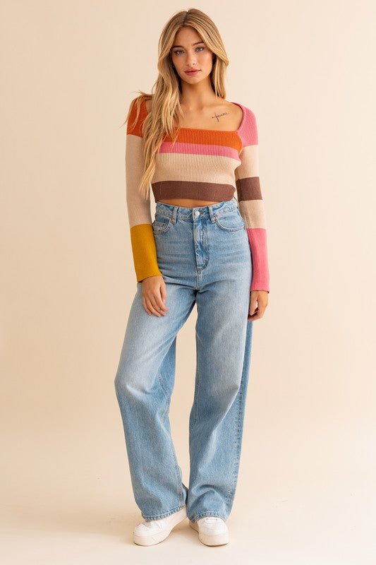 Long Sleeve Color Block Stripe Knit Top - Robbi & Angel