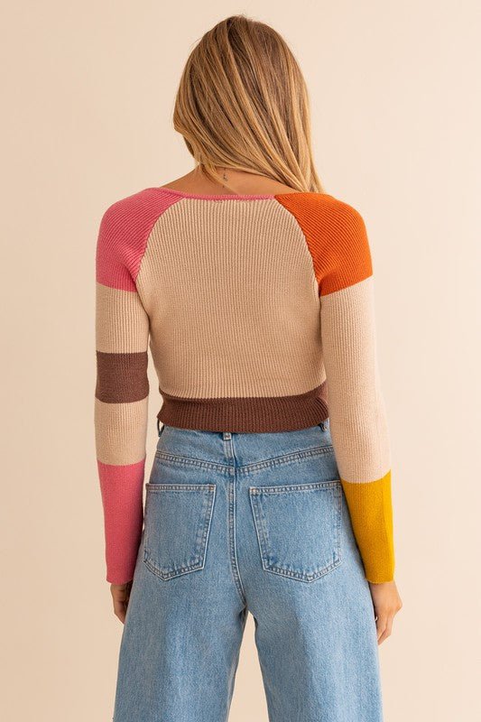 Long Sleeve Color Block Stripe Knit Top - Robbi & Angel