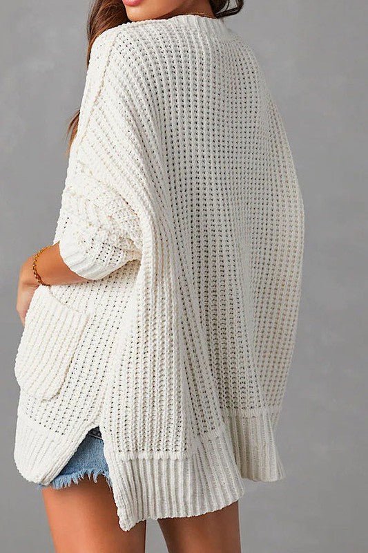 Ribbed knit open front cardigan with pockets - Robbi & Angel