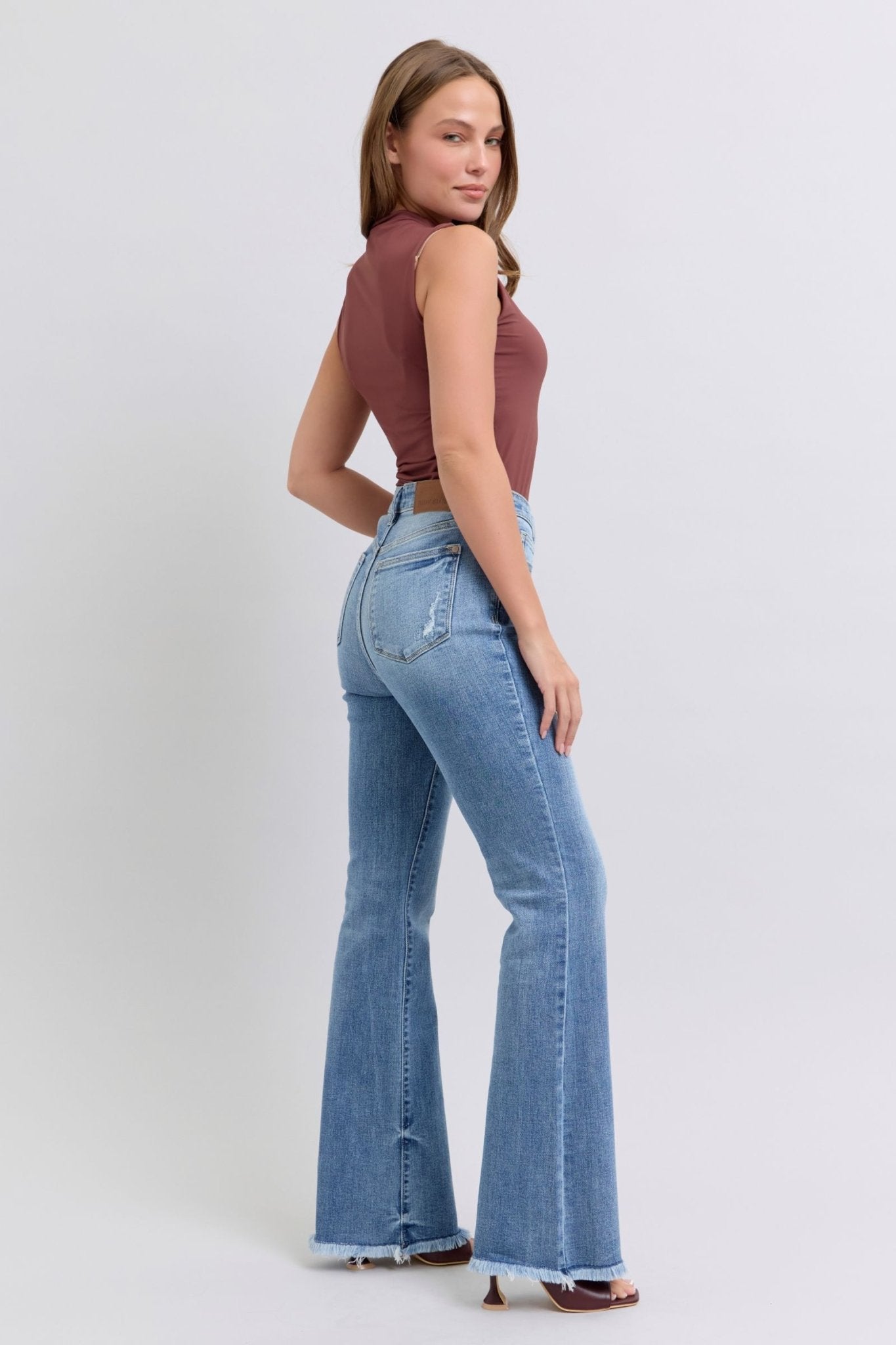 Judy Blue Full Size Raw Hem High Rise Bootcut Jeans - Robbi & Angel