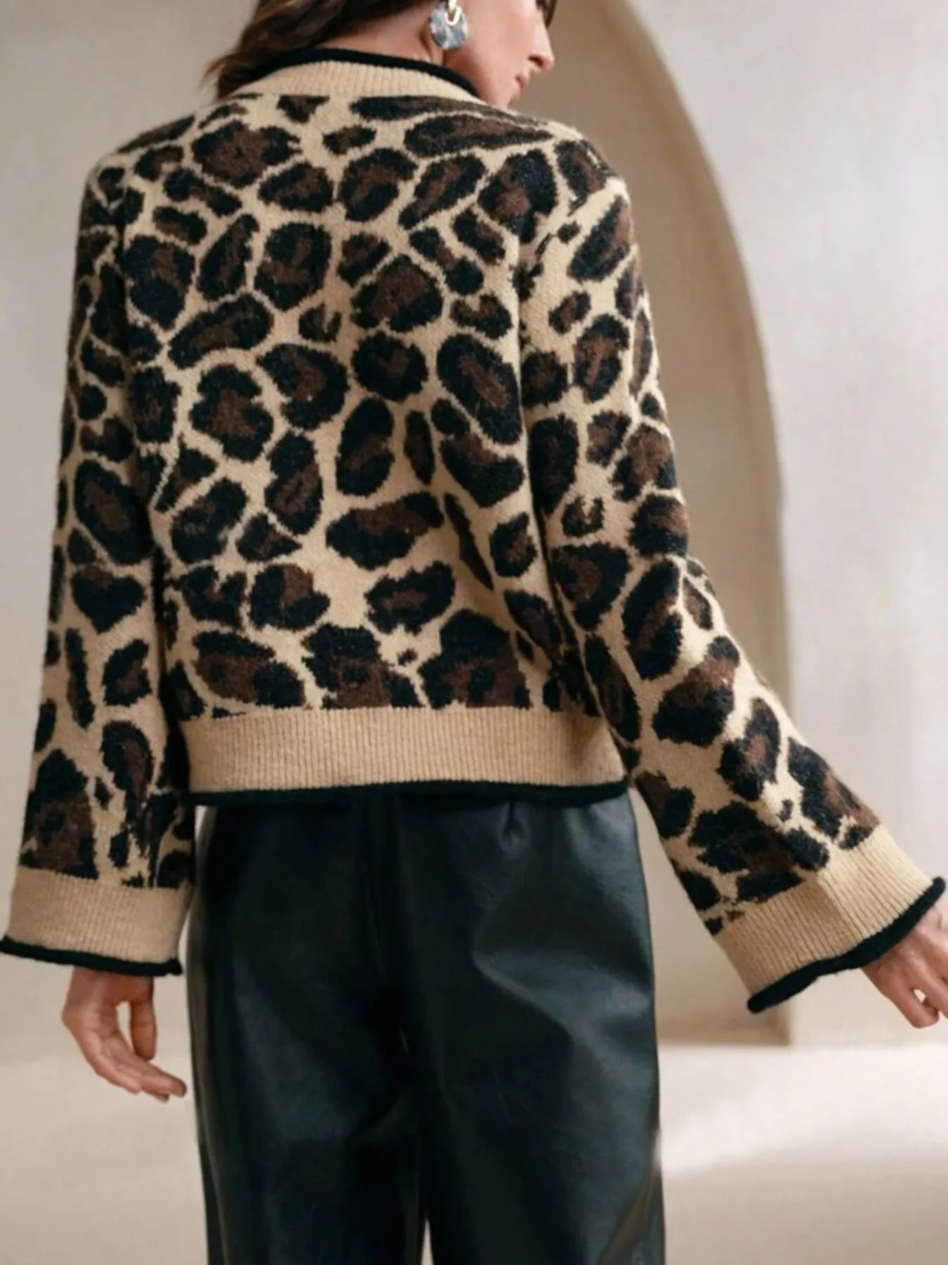 Leopard Print Bow - Tie Front Cropped Cardigan - Robbi & Angel