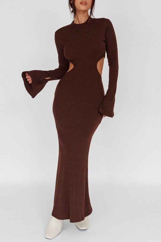 Long Sleeves with flared Cuffs Knit Maxi Dress - Robbi & Angel