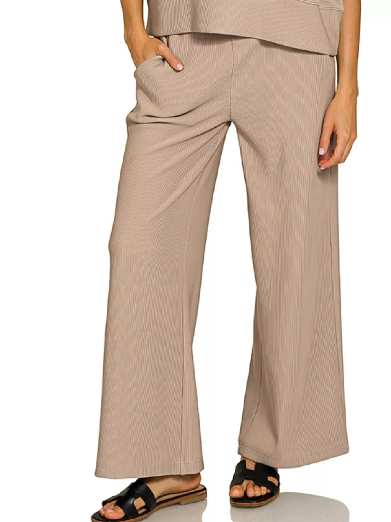 Zenana Ribbed Round Neck Tee & Pants Set - Robbi & Angel