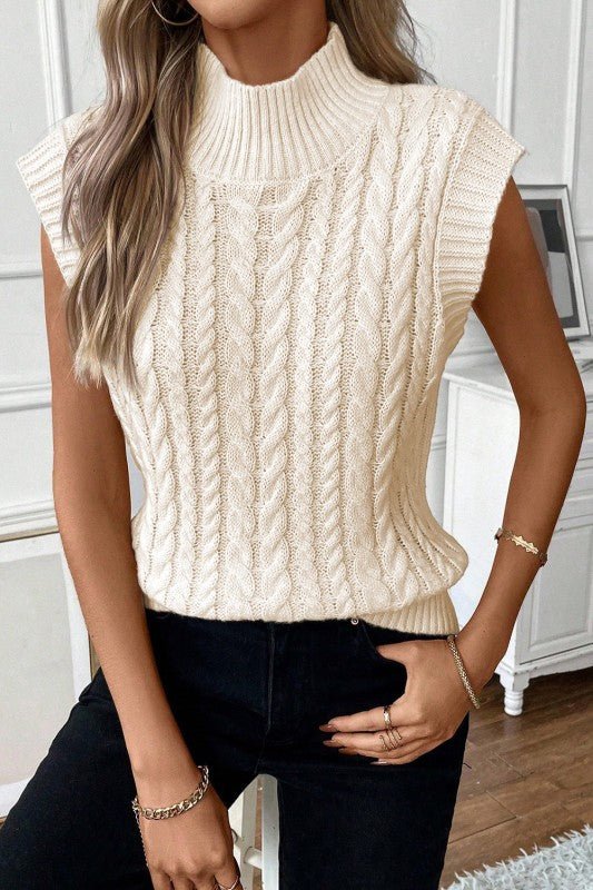 Sylvia Cable Knit High Neck Sweater Vest - Robbi & Angel