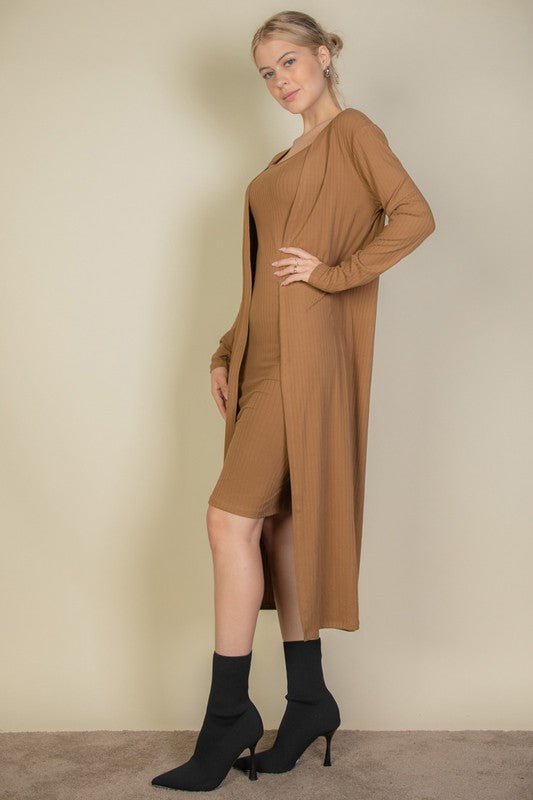Ribbed Cardigan & Cami Midi Bodycon Dress - Robbi & Angel