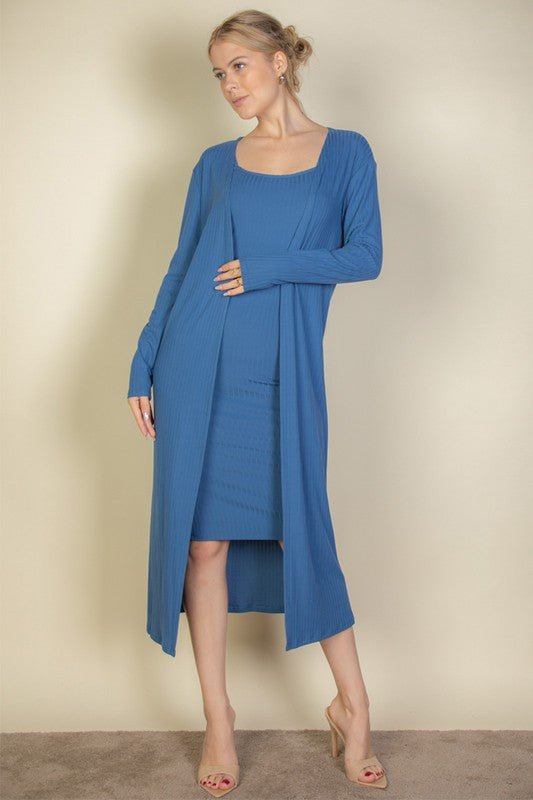 Ribbed Cardigan & Cami Midi Bodycon Dress - Robbi & Angel