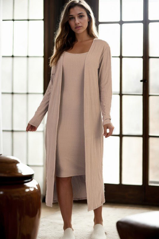 Ribbed Cardigan & Cami Midi Bodycon Dress - Robbi & Angel