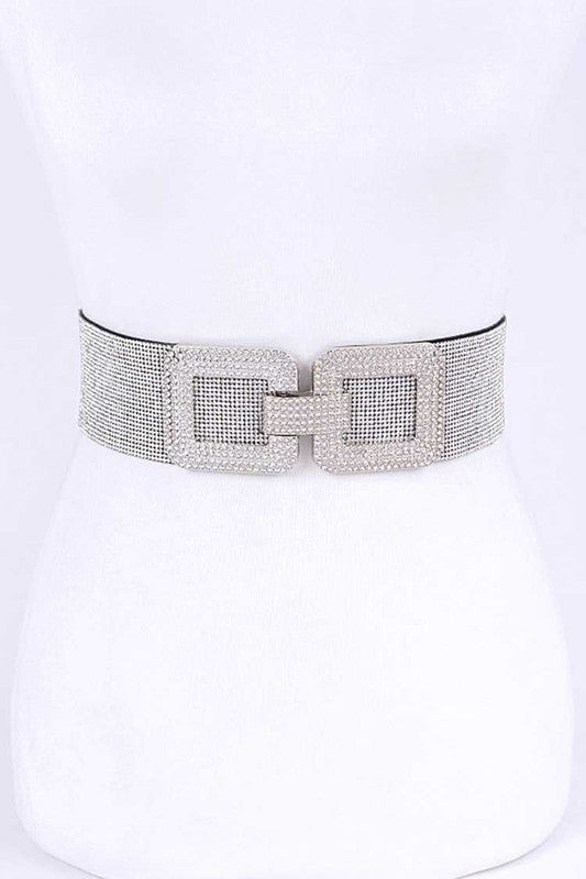 Crystal Buckle Rhinestone Elastic Belt - Robbi & Angel