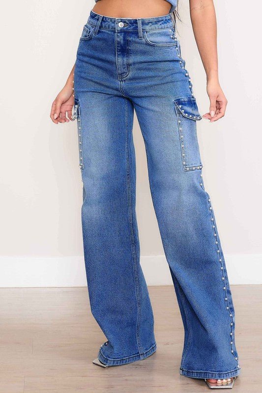 Pearl High - Rise Wide Leg Cargo Jeans - Robbi & Angel