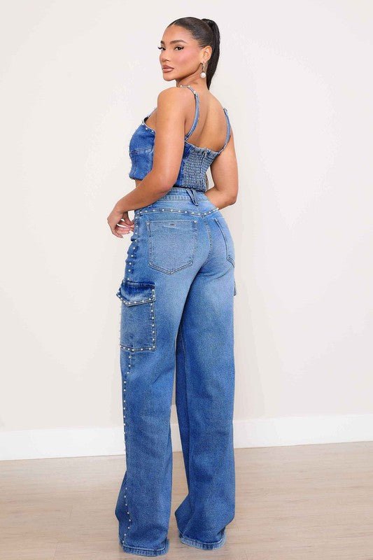 Pearl High - Rise Wide Leg Cargo Jeans - Robbi & Angel