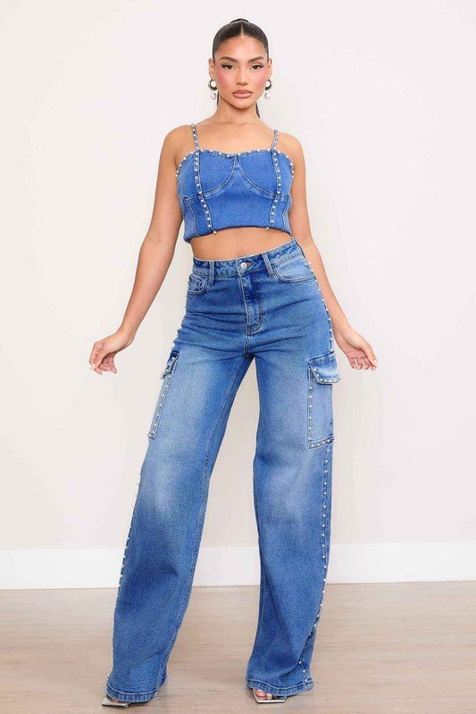 Pearl High - Rise Wide Leg Cargo Jeans - Robbi & Angel