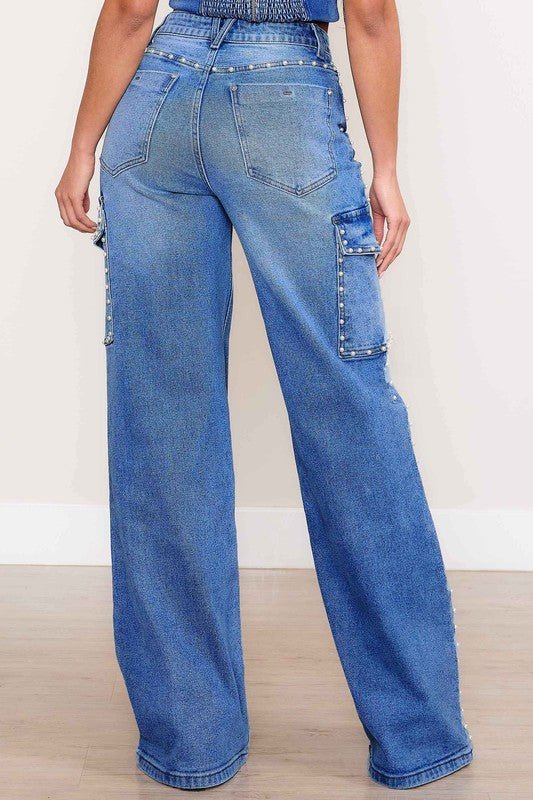 Pearl High - Rise Wide Leg Cargo Jeans - Robbi & Angel