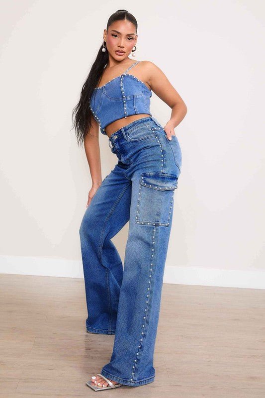 Pearl High - Rise Wide Leg Cargo Jeans - Robbi & Angel