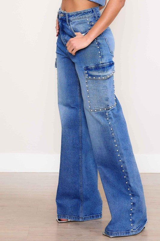 Pearl High - Rise Wide Leg Cargo Jeans - Robbi & Angel