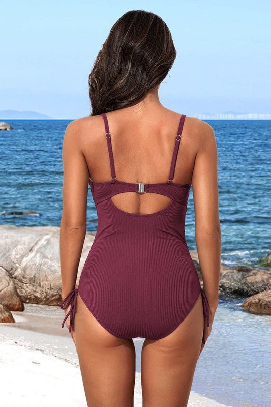 Ribbed Tie Side High Cut Twist Front Bathing Suit - Robbi & Angel