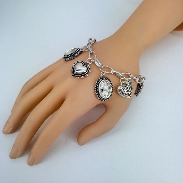 Heart and Oval Clear Charms Chain Bracelet - Robbi & Angel