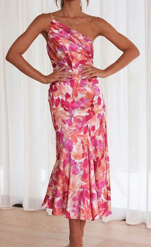 One shoulder floral print dress - Robbi & Angel