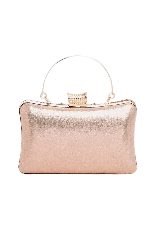 Blush crystal party box clutch with top handle and removable chain strap