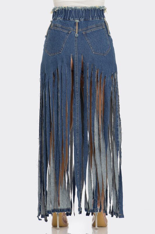 Bohemian Rhapsody Fringe Denim Skirt - Robbi & Angel