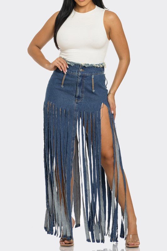 Bohemian Rhapsody Fringe Denim Skirt - Robbi & Angel