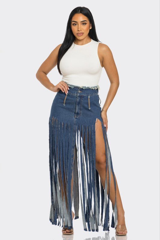Bohemian Rhapsody Fringe Denim Skirt - Robbi & Angel