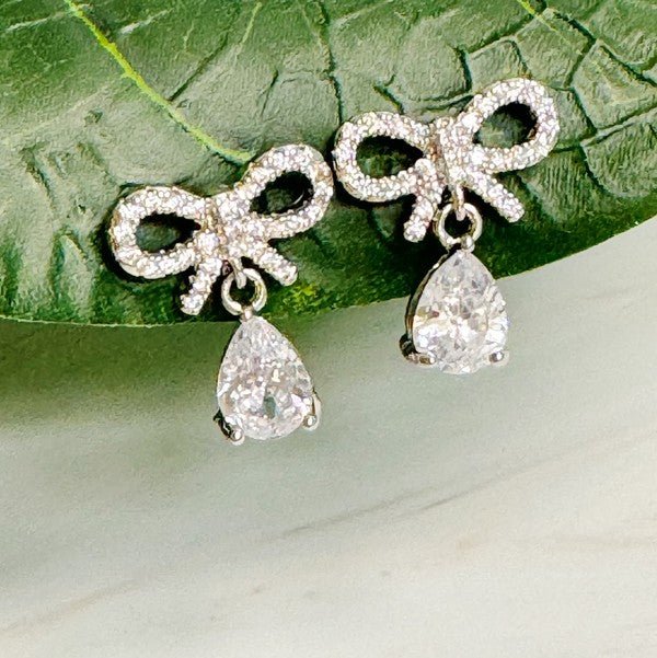 Sparkly Bow Teardrop Earrings - Robbi & Angel