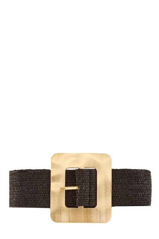 Metal Square Buckle Straw Elastic Belt - Robbi & Angel